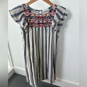 Striped THML dress with floral embroidery. Small.